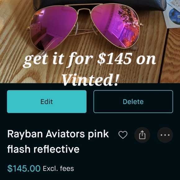 SOLD RayBan Pink Flash Lense Unisex Aviators Size 58 - Picture 12 of 12